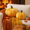 Yookeer 2 Pcs Fall Halloween Pumpkin Pillows, Velvet 3D Simulated Pumpkin Throw Pillow Soft Decorative Sofa Cushion for Thanksgiving Autumn Harvest Farmhouse Home Decor (Yellow,7''+11'')