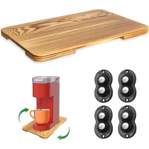 Appliance Slider 360 Rolling Tray for Coffee Maker- Wood Coffee Pot Slider Tray Countertop Rotation Sliding Tray with Wheels, Small Appliances Mat (Small 13.9"9.4") (Brown-2)
