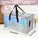 6 Pack Moving Bags Heavy Duty, Extra Large Moving Bags, Moving Supplies, Storage Bags with Handles and Zippers, Waterproof Totes for Storage Saving Packaging Shipping and Travel(Laser Silver)