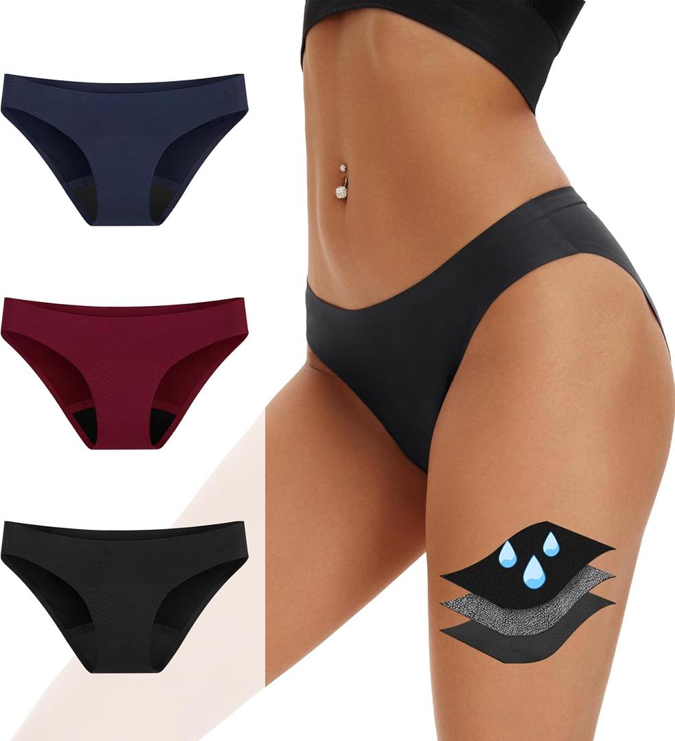 Period Bikini Underwear For Women, Leak-Proof, Heavy Flow, Seamless (X-Large, Multicolor01 (3 Pack))