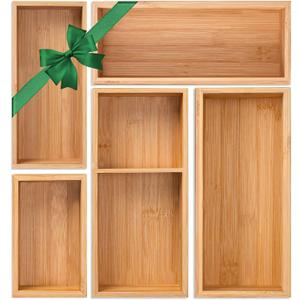 Bamboo Drawer Organizer 5 Pcs for Kitchen Multi-purpose Storage Dividers for Kitchen, Office, Jewelry, Cosmetics, Wooden Drawer Dividers for Drawer Organizer Desk Organizer Gift for Women Gifts Idea (1)