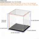 Acrylic Display Case with Raised Shelf, Clear Display Box with Black Base & Gold Standoffs, Dustproof Showcase for Collectibles, Figures, Model Cars Easy Assembly (12x12x12 Inch)
