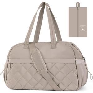Quilted Puffer Duffle Bag for Women, Gym Bag Women, Ultra Lightweight Weekender Bags for Travel, Brown TILYMOL (37L)