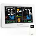 Newentor Weather Station Wireless Indoor Outdoor Thermometer, Color Display Digital Weather Thermometer with Atomic Clock, Barometric Pressure, Forecast Station with Adjustable Backlight, White (Off-white with 1 sensor)