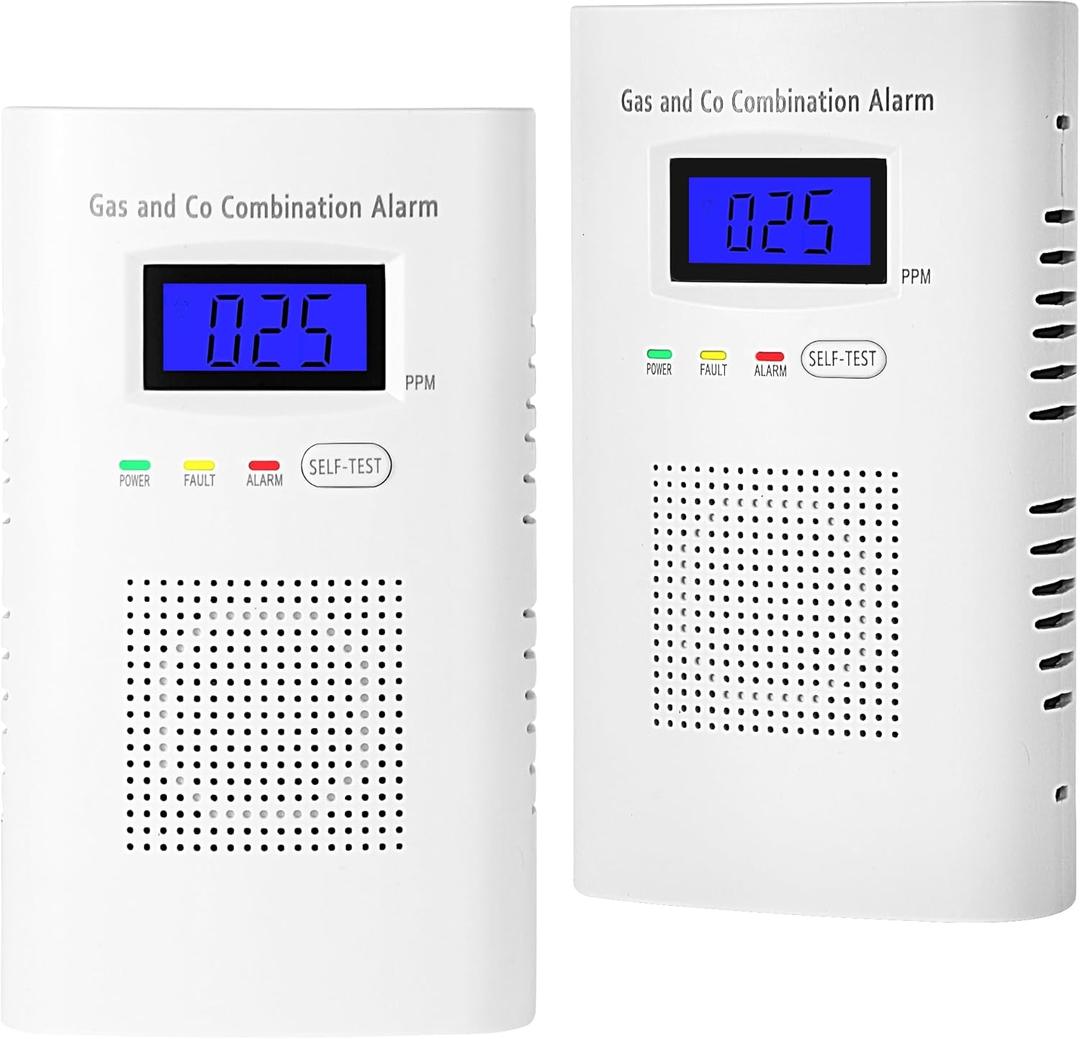 2 Packs Combination Gas & Carbon Monoxide Detector, Plug in Carbon Monoxide Alarm & Natural Gas Detector,Propane,Methane,with Backup 9V Battery Feature, Digital Display, for Home, Apartment, RV