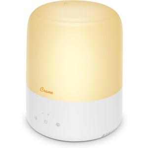 Crane Top Fill Mini Humidifier for Bedroom and Nursery 3-In-1 Essential Oil Diffuser Sleep Light 0.5 Gallon Baby Humidifier