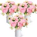 3 Sets Artificial Peonies Flower Peony Bouquet with Galvanized Metal Pot Silk Fake Peonies Faux Flower Arrangements for Wedding Table Centerpiece Party Home Room (Pink)