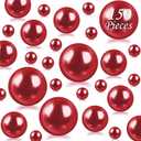150Pcs Red Polished No Hole Faux Pearl Beads for Vase Filling Decorations, Plastic Pearls Vase Fillers, Table Scatters, Wedding Centerpiece, Home Decor, 8/14/20 mm