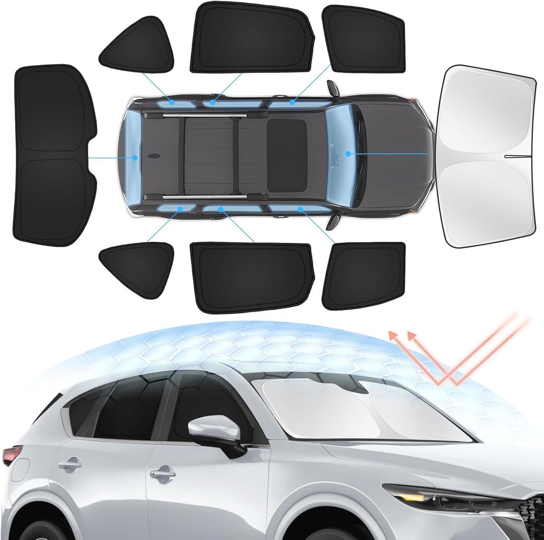 Sunsdrew 8PCS Full Rear&Side Window Sun Shade for Mazda CX-5 2017-2026|Foldable Privacy Protector|Blocks UV Rays&Heat|CX5 Interior Accessories