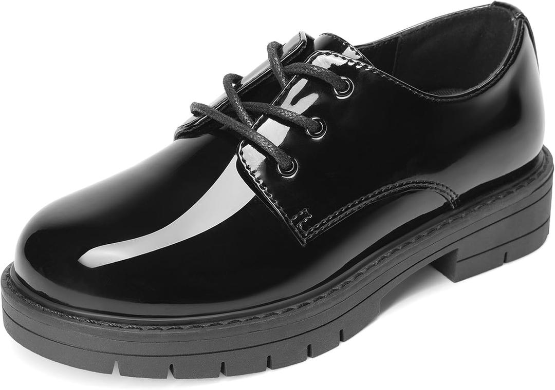 DREAM PAIRS Boys Girls Dress Shoes Kids Uniform Formal Classic Oxfords Lace-up for Toddler Little Big Kid (Black-pat), Size: 12 Little Kid