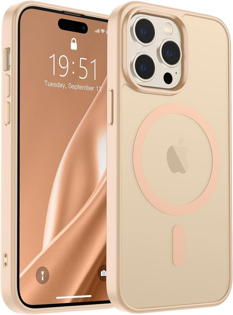 SUPFINE Magnetic for iPhone 14 Pro Max Case (Compatible with MagSafe) (Military Grade Drop Protection) Slim Translucent Matte Shockproof with Anti-Fingerprint Phone Case,Sand Pink