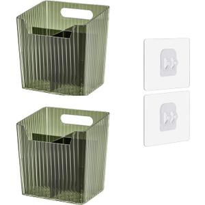 Set Of 2 Storage Organizer Bins Wall Mounted Shower Caddy, Bathroom shelves Stackable Clear Plastic Toothbrush Holder Adhesive Hanging Bin for Bathroom, Kitchen, Cabinet, Shower BPA Free Small (Green) (Green-4.33x3.54x4.53in)