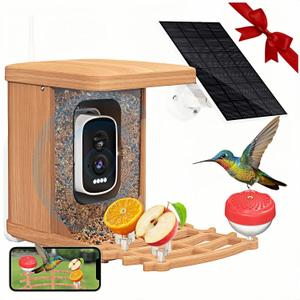 AiQInu Solar Powered Bird Feeder with Camera, 4K QHD Live Video, AI Bird Recognition, Auto Recording, Outdoor Waterproof Bird Watching Camera, Live Stream Bird House for Bird Lovers Gift