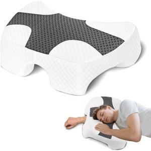 Side Sleeper Pillow with Arm Hole, Shoulder Relief System, Arm Pillow for Neck and Shoulder Pain, Premium Memory Foam, Suitable for Side, Back and Stomach Sleepers - Grey, 7.1in Height