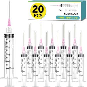 20 Pack 10ml Syringes with Needle-18Ga 1.5 Inch Needle with Luer Lock, Individually Sealed Packaging