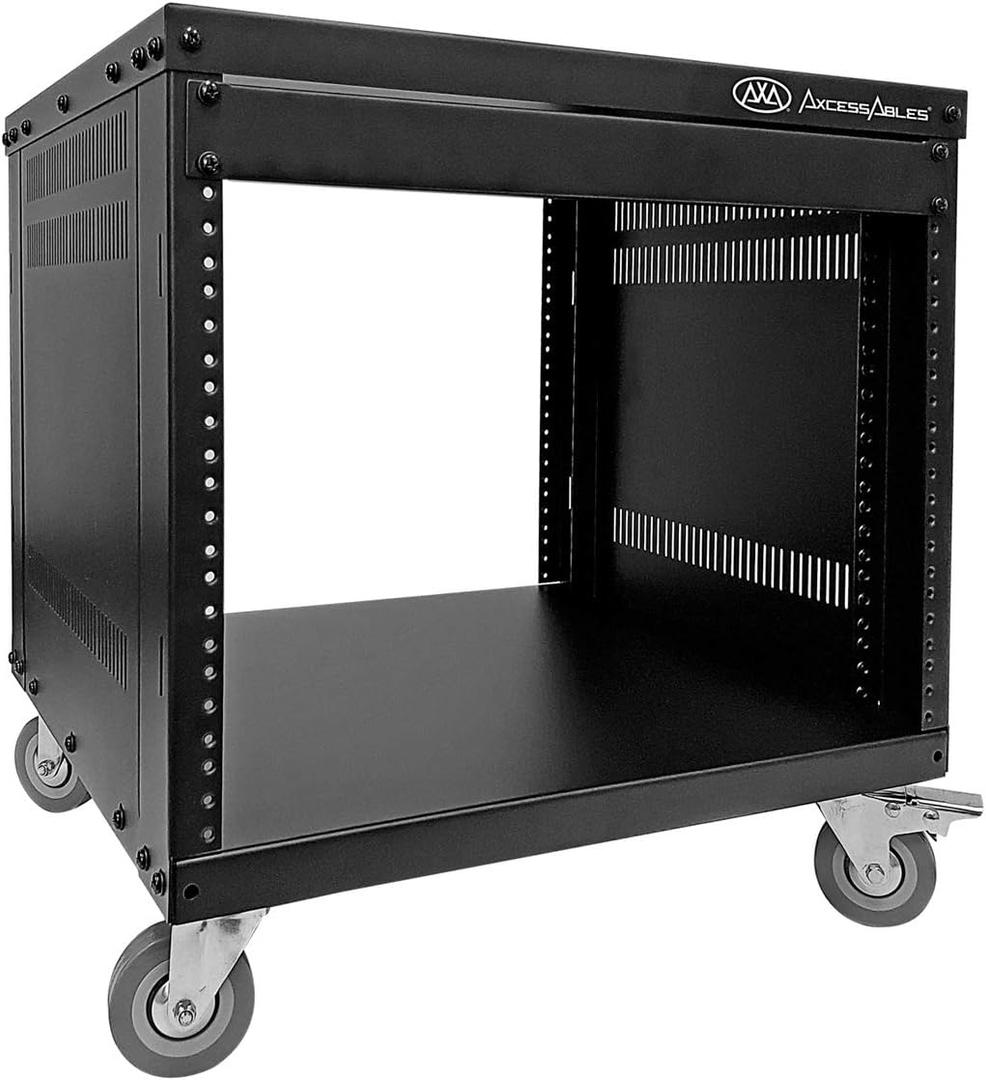 AxcessAbles 8U 19 Homelab Server Rack | 550-LB Capacity | Open Frame with Removable Side Panels | Rolling Rack Cabinet w/Locking 3 Casters | Network, AV & Studio Gear | Includes 5mm & 6mm Screws, 20.5" x 18" x 20.5"