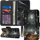 for Samsung Galaxy S23 Ultra Case Wallet with Screen Protector, Stand PU Leather Flip Folio Cover with Card Holder, Full-Body Protection Phone Case for Samsung S23 Ultra, Spooky Halloween