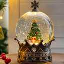 Christmas Snow Globe Lantern Water Glittering Christmas Tree Crown with Music, USB Lined/Battery Operated Lighted Lantern for Christmas Festival Decoration Gifts