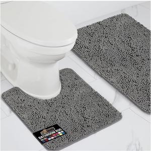 GORILLA GRIP Bathroom Rug Sets, Soft Chenille 2 Piece Area Rugs Set, Toilet Base Mat and 30x20 Carpet, Absorbent Microfiber Washable Mats Dry Quickly, Home Dcor and Bath Room Accessories, Grey