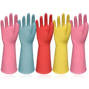 Rubber Cleaning Gloves 5 Pairs Kitchen Dishwashing Gloves Reusable for Household Washing Dishes Cleaning Gardening, Non-Slip Water Resistant Dish Gloves for Women Men, Medium