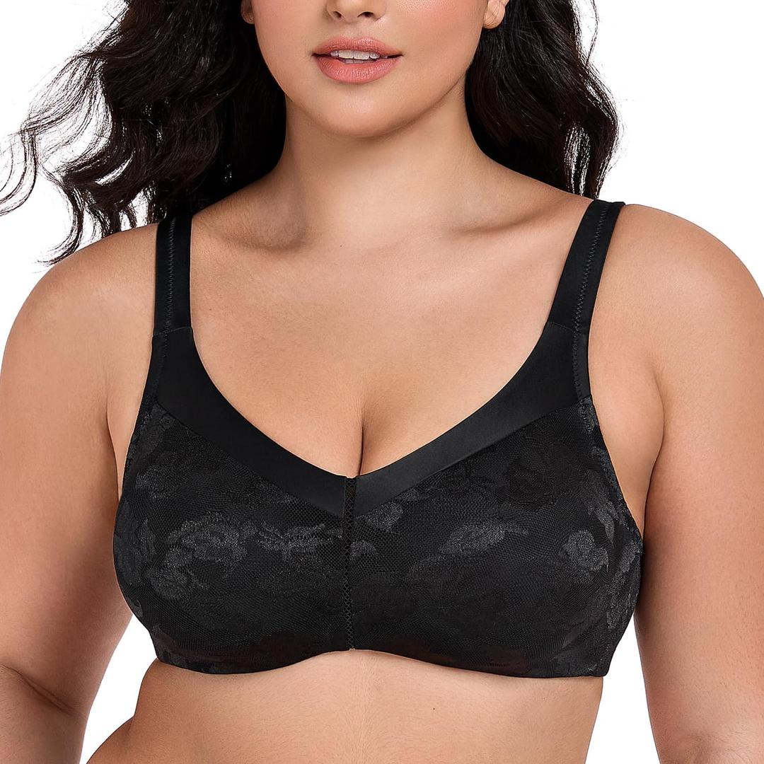 Wingslove Women's Full Coverage Minimizer Bra Wirefree Plus Size Bras Non-Padded Large Busts Comfort Straps Support (Black)