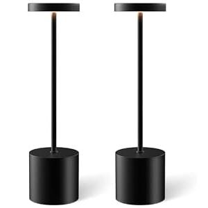 Cordless Table Lamp Set of 2, Rechargeable 5000mAh Battery Operated Outdoor Table Lamps, Portable LED Desk Lamp, 3 Color Dimmable Table Light for Restaurant, Patio, Bedroom, Bedside Night Lamp(Black)