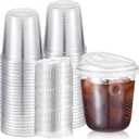 50 Sets Clear Plastic Coffee Cups with Sip Lids, Disposable Plastic PET Crystal Cups for Iced Coffee, Smoothie, Cold Beverage, Drink Shops and Party Catering(Clear,12 oz)