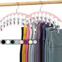 Legging Organizer for Closet, Metal Yoga Pants Hangers 2 Pack w/10 Clips Holds 20 Leggings, Space Saving Hanging Closet Organizer w/Rubber Coated Closet Organizers and Storage, Pink