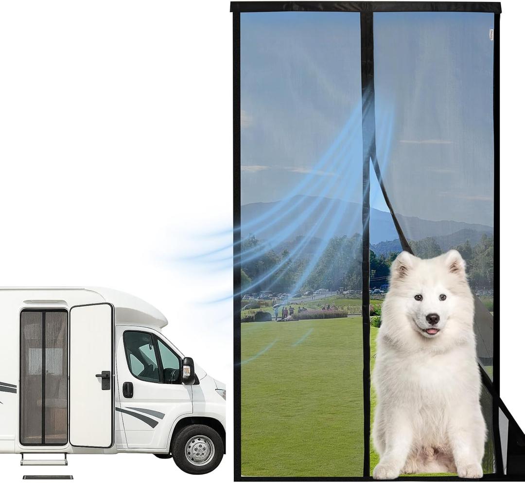 Universal Magnetic Screen Door for RV, Tear-Resistant RV Mosquito Net Proof with Magnetic Closure, Door Mesh Curtain for Camper, Travel Trailer, Pet-Friendly & Easy Install Bug Screen