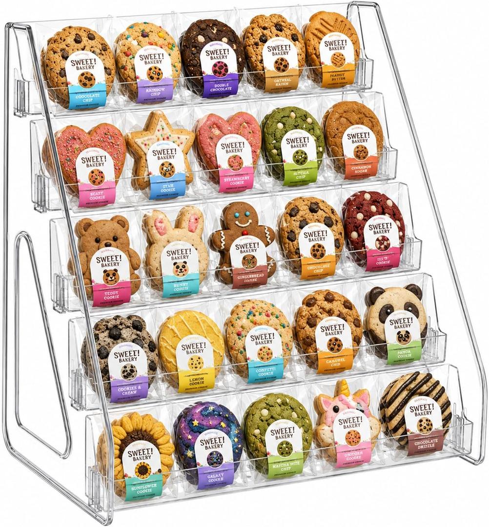 Acrylic Cookie Display Stand, 5-Tier Clear Tiered Dessert Stand for Bakers Vendors, Professional Display Riser for Craft Fairs, Market Booths & Retail, Cupcake Pastry Holder Organizer