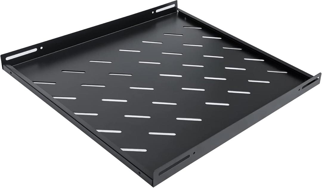 RIVECO Server Rack Shelf Vented Rack Mount Cantilever Tray for 19" Network Equipment Rack & Cabinet Black