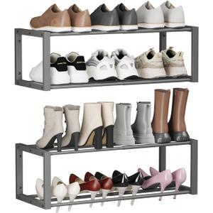 Homeiju Hanging Shoe Organizer,2 Pack Wall Mounted Shoe Rack Holds 12 Pairs,Space Saving Metal Wall Shoe Rack,Hanging Shoe Rack Shoe Holder for Small Space,Entryway,Closet,RV,Camper (Grey)