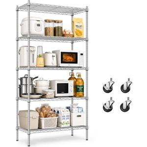 5 Tier Wire Shelving Unit, 61" H Heavy Duty Metal Storage Shelves, 5-Tier-29.5"W x 13.8"D x 61"H