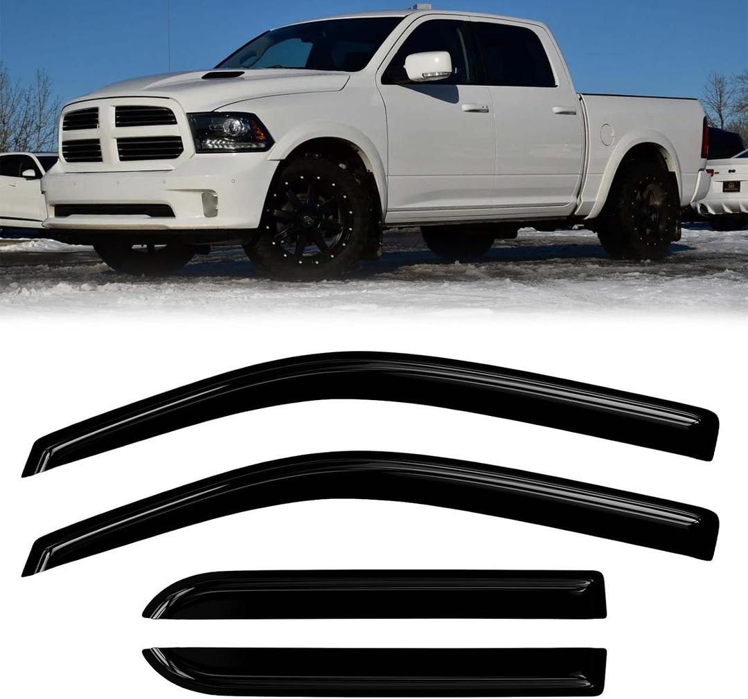 Window Rain Guards Compatible Crew Cab 09-18 Dodge Ram 1500 10-25 Dodge Ram 2500 3500 Mega Cab 4PC Window Visors Vent Shade Deflector