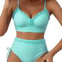 Herseas Women's Splice Ruffle Trim Bikini Sets Tie Side Swimsuits High Waisted Bathing Suits (Large)