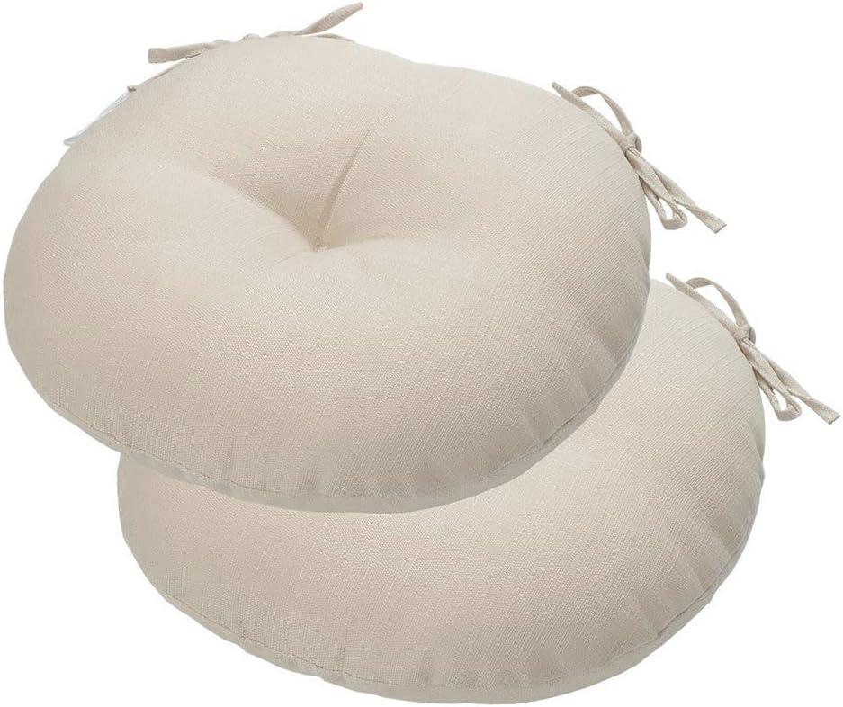 Bistro Chair Cushions 15 inch, Set of 2, Tufted Round Chair Cushions with Ties,15"x15"x4", Water Resistant Round Seat Cushion for Barstool Chairs, Patio Garden Kitchen Outdoor Furniture(Antique Beige)