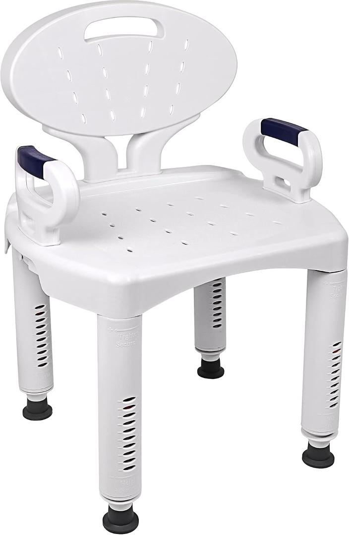 Vaunn Medical Shower Chair Bath Seat with Padded Arms, Removable Back and Adjustable Legs for Bathtub Safety (Wide Chair With Arms)
