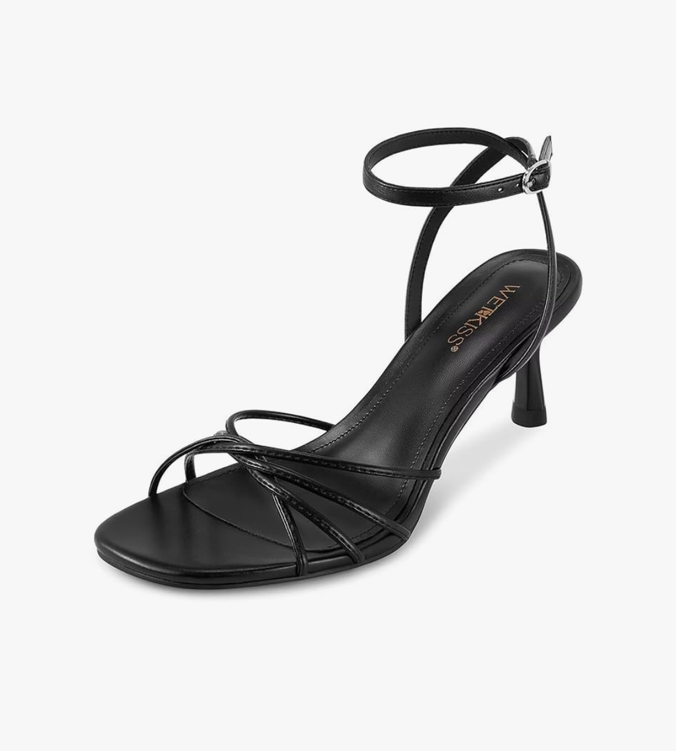 wetkiss Womens Sandals Round Open Toe Kitten Heels Adjustable Ankle Strap Low Heels Heeled Sandals for Women Summer Dress Shoes Not Suitable for Wide Feet, Size 9.5