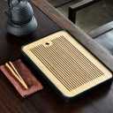 14 Inch Bamboo Chinese Gongfu Tea Tray Table Box with Water Storage for Kungfu Tea Set (Style 5 Black)