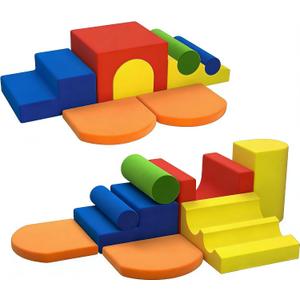 8-Piece Colourful Soft Play Set, Foam Climbing Blocks for Toddlers, Climbing Toys for 1 Year Old, Inside Crawling & Sliding Foam Baby Climbing Blocks, Compact
