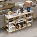 GiftGo 47" Industrial Console Tables for Entryway Rustic Sofa Table Behind Couch 4 Tier Wooden Shelves Entry Table with Storage for Foyer, Hallway, Front Door,Living Room (White Gold, 47")
