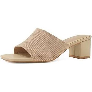 Shoe'N Tale Heeled Sandals For Women Square Open Toe Heeled Mules Chunky Block Low Heel Slip On Slides, Size 8.5
