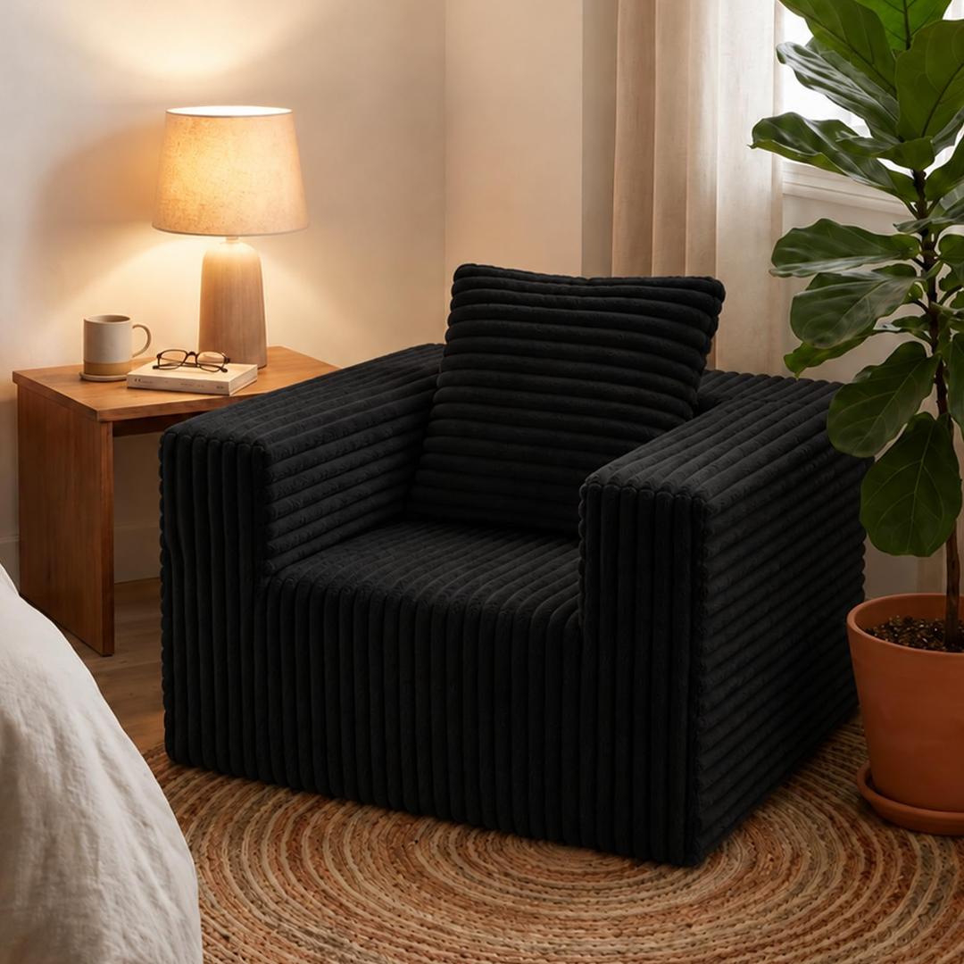 32'' Boneless Sofa Chair Single Couch for Small Space Ergonomic Backrest,Anti-Slip Base, High-Density Foam, Reading, Gaming, Floor Lounging, Bedroom & Playroom, 32"D x 32"W x 21"H