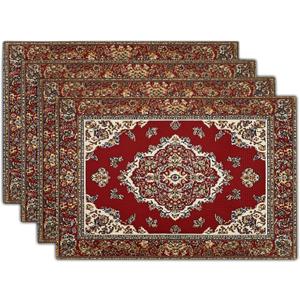 Giwawa 12"x18" Ethnic Boho Placemats Set of 4 Antique Tribal Rustic Red Floral Table Mats Farmhouse Carpet Stain Resistant Washable Linen Place Mat for Kitchen Dining Picnic Party Decor