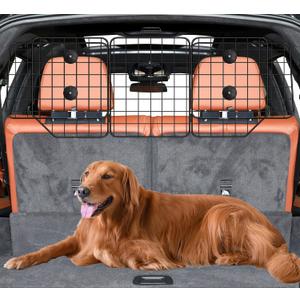 CASIMR Dog Car Barrier for SUVs, Vehicles, Trucks, Cars, Adjustable Pet Divider Cargo Area Universal-Fit, Folding Design for Easy Storage, Heavy-Duty Wire Mesh Barriers Safety Travel Accessories (38 - 61.9inch Triple Folding)