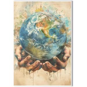 frameless vintage Christian art He holds the world in his hands spiritual faith artwork tranquil home decor Christian art home bedroom living room decor pop poster art watercolor wall mural