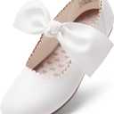 Dream Pairs Girls Ballerina Flats Mary Jane Front Bow Dress Shoes (4 Big Kid, White)