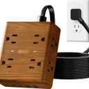 Brown Extension Cord 10Ft, Flat Plug Power Strip Surge Protector, 8 Outlets & 4 USB Ports (2 USB C), Desktop Charging Station Hidden Behind Furniture, Decorative Office Desk Accessories (Walnut Wood)