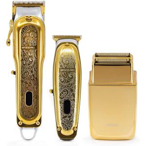 PRO Cordless Hair Clipper + Hair Trimmer for Mens and Barbers +Shaver with Sharp Blades, Cord/Cordless Electric Razor for Mens Gold