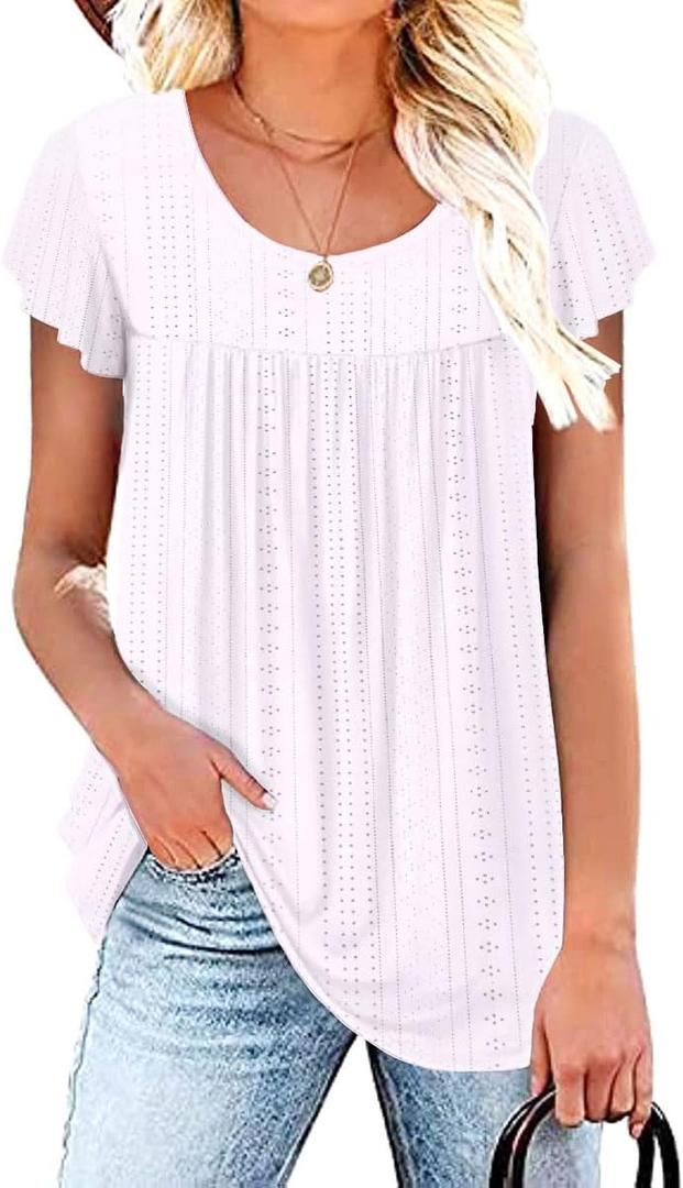 WRRH Womens Summer Short Sleeve Blouse Plus Size Ladies Shirts Floral Loose Flowy Tops for Leggings 3XL